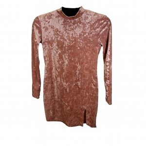 Forever 21 Crushed Velvet Bodycon Mock Turtleneck LS Rose Pink Dress Sz M Retro